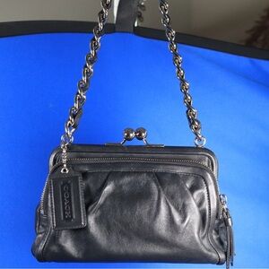 Coach Parker Black Leather Kisslock Satchel with Chain Strap Style 13621